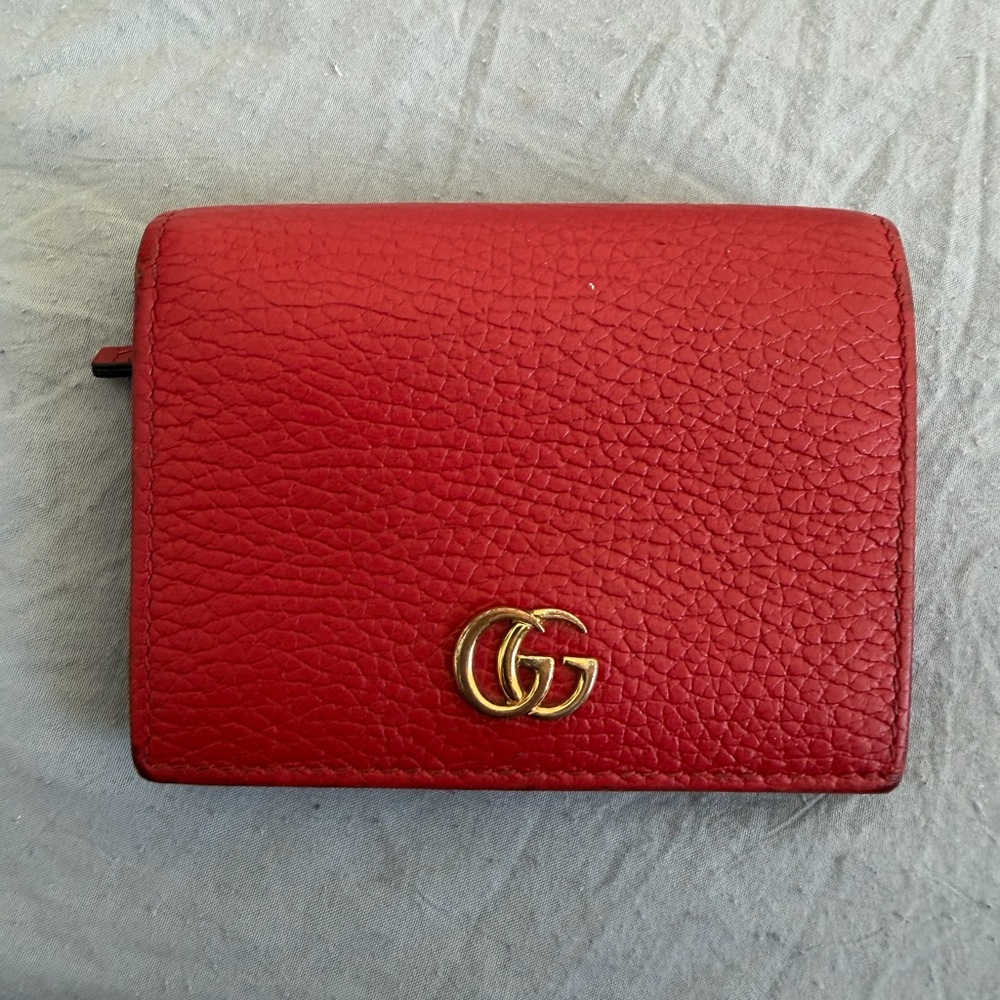 Gucci Red Leather Wallet with Gold Logo
